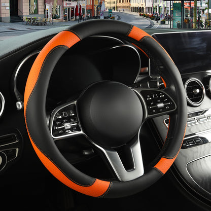 Black Orange Microfiber Leather Steering Wheel Cover 15 inch