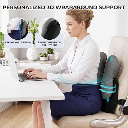 BALAPET Lumbar Support Pillow, Adjustable Ergonomic Dual-Pad Back Cushion