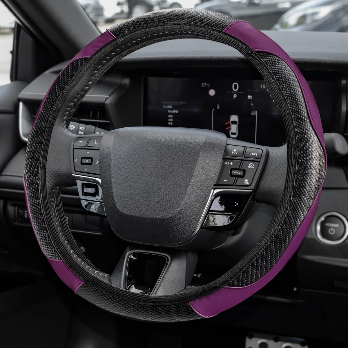 Car Steering Wheel Cover, Steering Wheel Accessories, 15 Inch Microfiber Leather Carbon Fiber Soft Anti-Slip Breathable, Car Accessories Elastic Non-Slip Cover for Most Vehicles