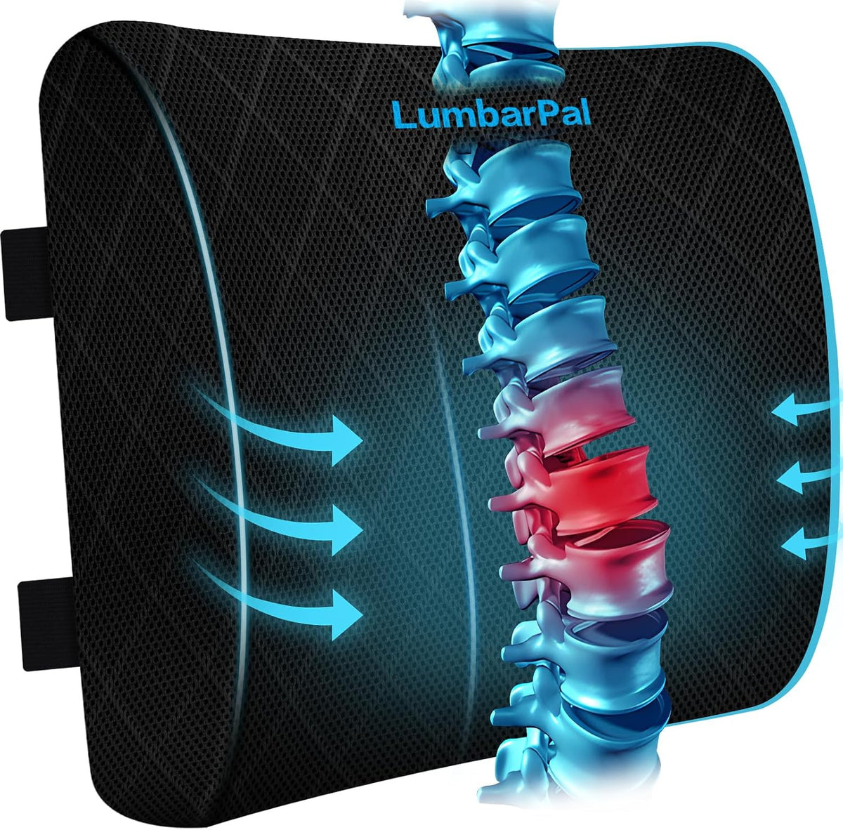 LumbarPal Lumbar Support Pillow for Office Chair Back Support Lumbar Pillow for Car, Gaming, Office Chair - Improve Sitting Posture & Back Pain Relief, Memory Foam, Adjustable Straps, Black