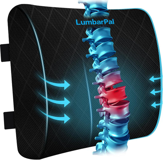 LumbarPal Lumbar Support Pillow for Office Chair Back Support Lumbar Pillow for Car, Gaming, Office Chair - Improve Sitting Posture & Back Pain Relief, Memory Foam, Adjustable Straps, Black