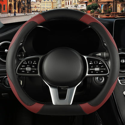 Black Orange Microfiber Leather Steering Wheel Cover 15 inch