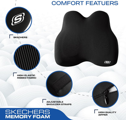 Skechers Memory Foam Lumbar Pillow,Lumbar Support Pillow for Office, Chair Lower Back Pain Relief Lumbar Pillow, Ergonomic Design Back Support Pillow for Office Chair, Car, Home, Travel,Black