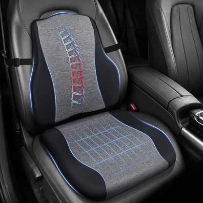 Car Seat Cushion with Lumbar Support, Firm 2-Piece Set for Long Drive, Grey