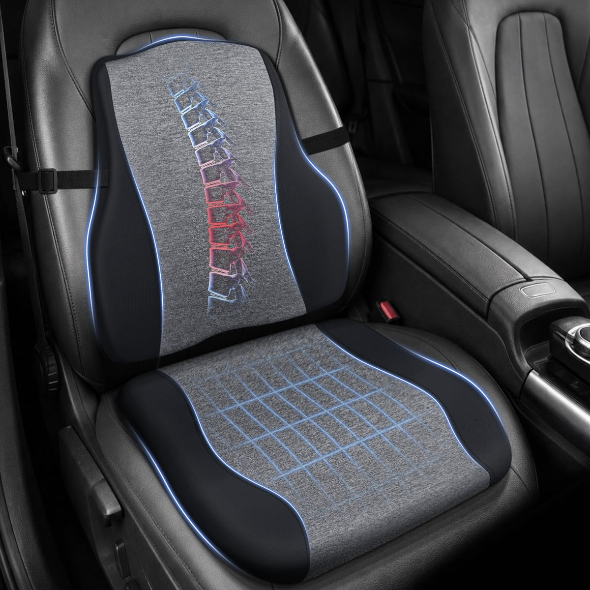 Car Seat Cushion with Lumbar Support, Firm 2-Piece Set for Long Drive, Grey