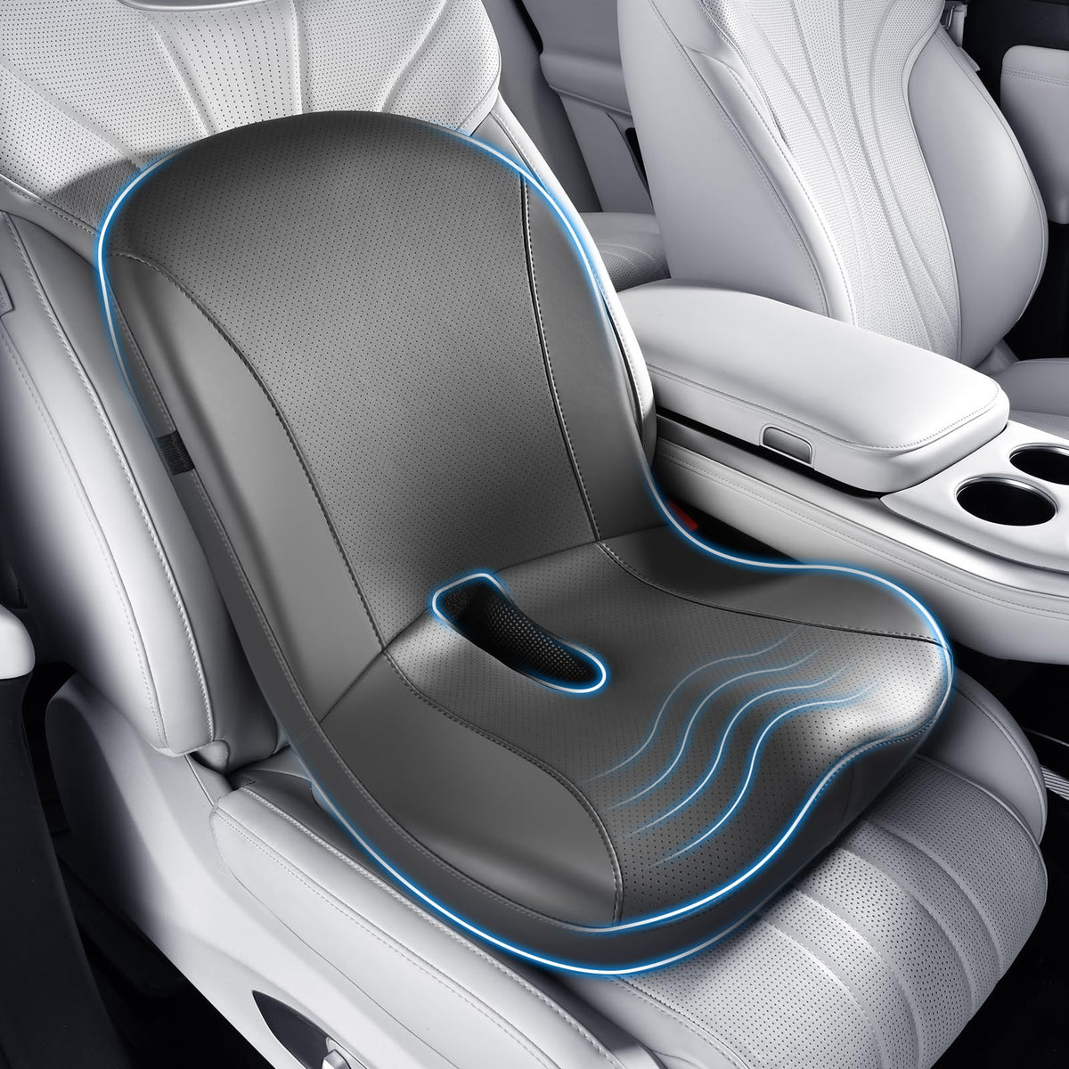 Coverado Lumbar Support Pillow for Car, Ergonomic Memory Foam Back Pillow for Office Chair, New Back Cushion for Pain Relief, PU Leather Car Lumbar Support for Driving Seat - BK
