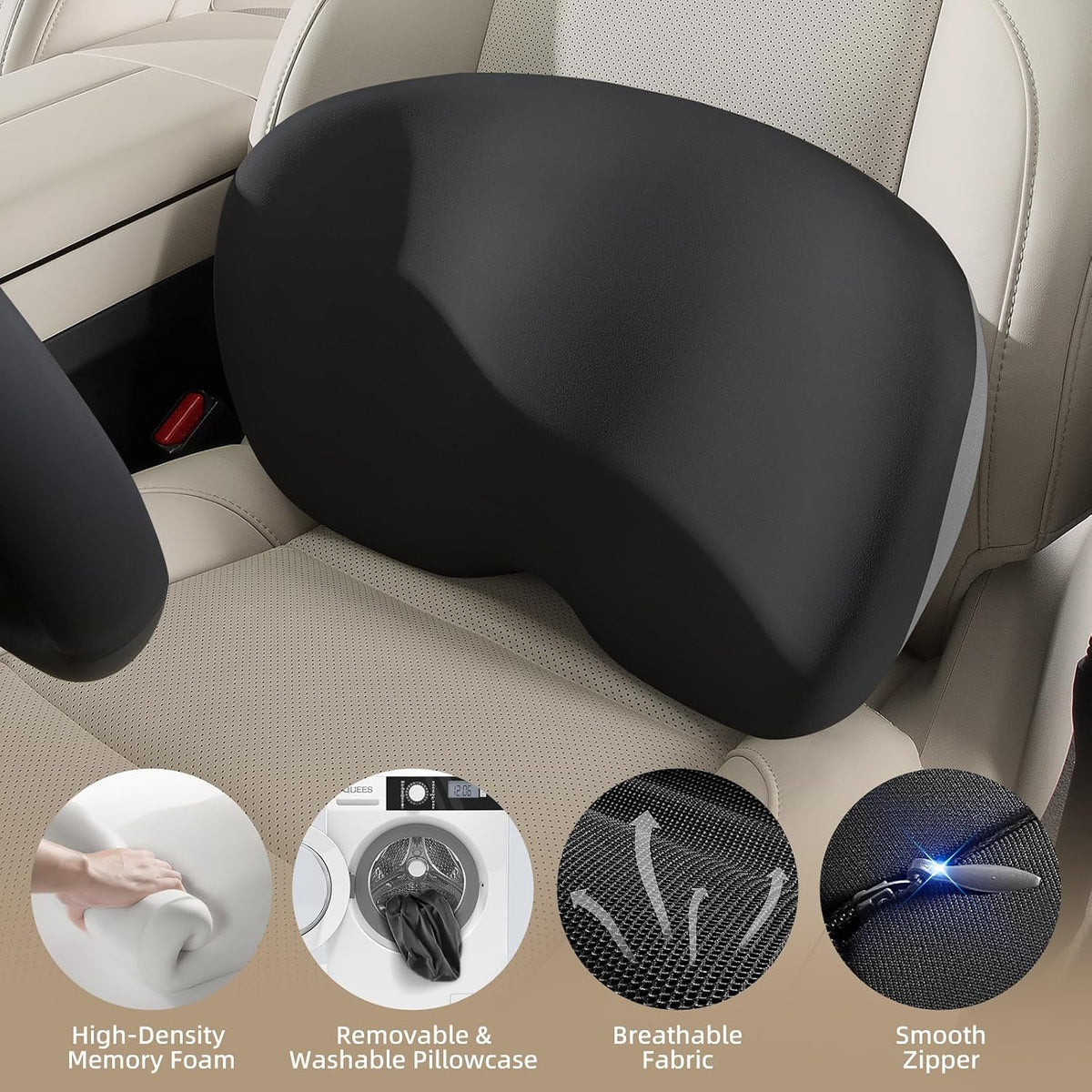 BEBAS Ergonomic Memory Foam Lumbar Support Pillow for Car, BlackGray