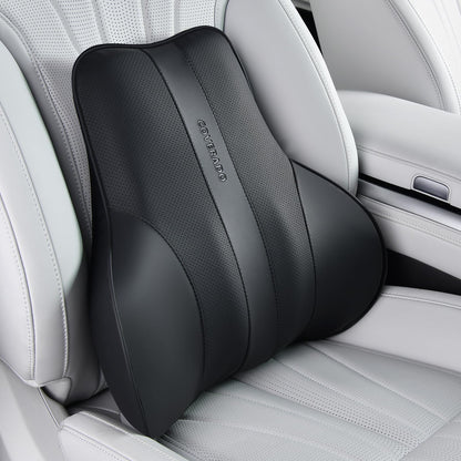 Coverado Lumbar Support Pillow for Car, Ergonomic Memory Foam Back Pillow for Office Chair, New Back Cushion for Pain Relief, PU Leather Car Lumbar Support for Driving Seat - BK