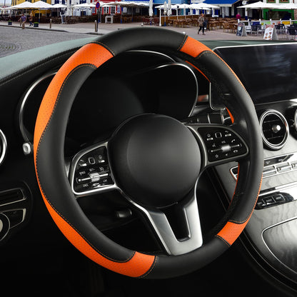 Black Orange Microfiber Leather Steering Wheel Cover 15 inch