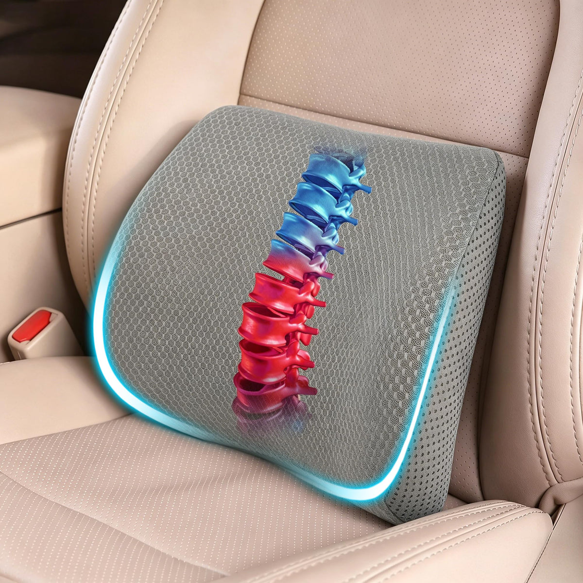 Lumbar Support Pillow for Car & Office Chair - High-Density Memory Foam Back Cushion for Sciatica & Lower Back Pain Relief - Non-Slip Support for Driving & Desk Workers
