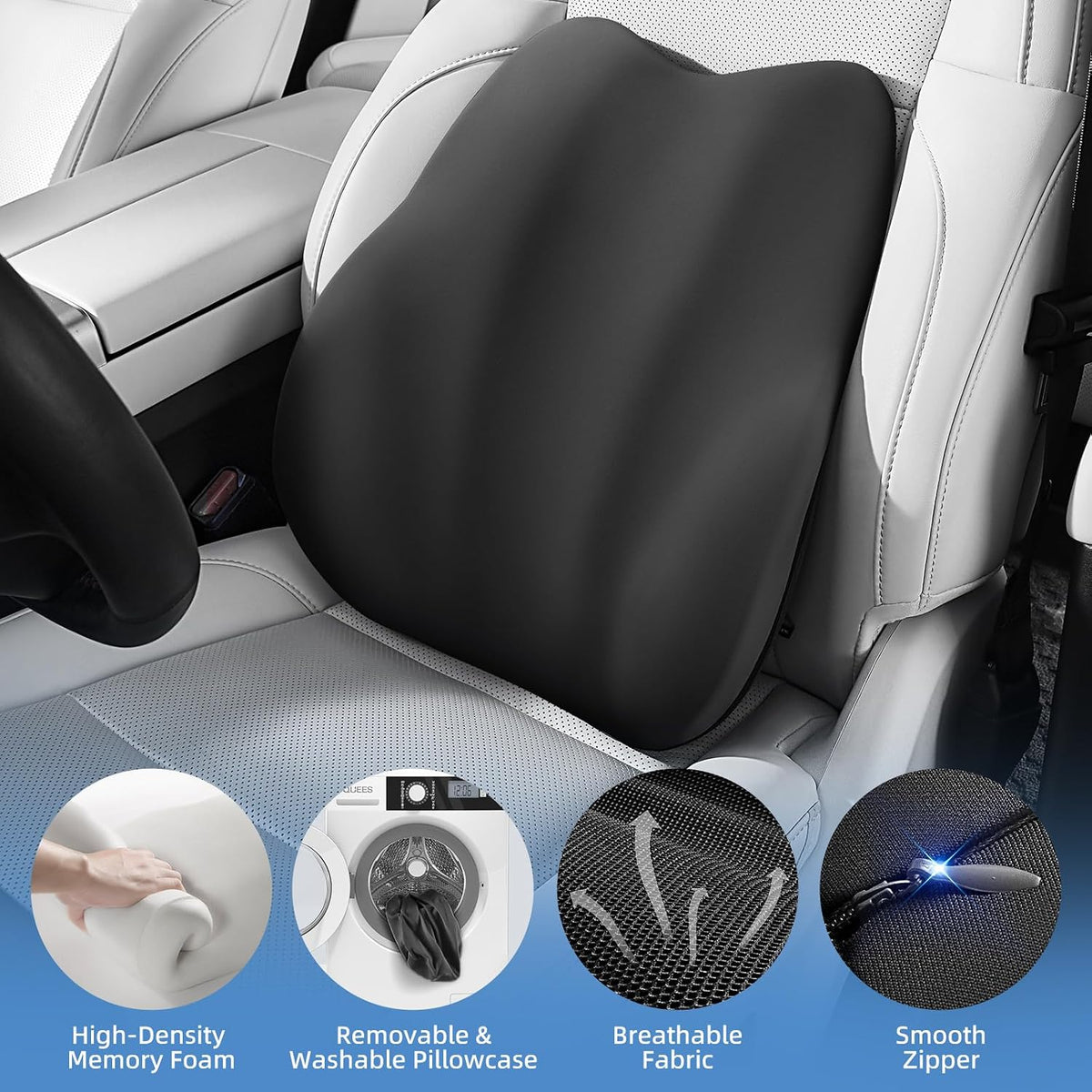 BEBAS Ergonomic Lumbar Support Pillow for Car, Memory Foam Car Back Cushion