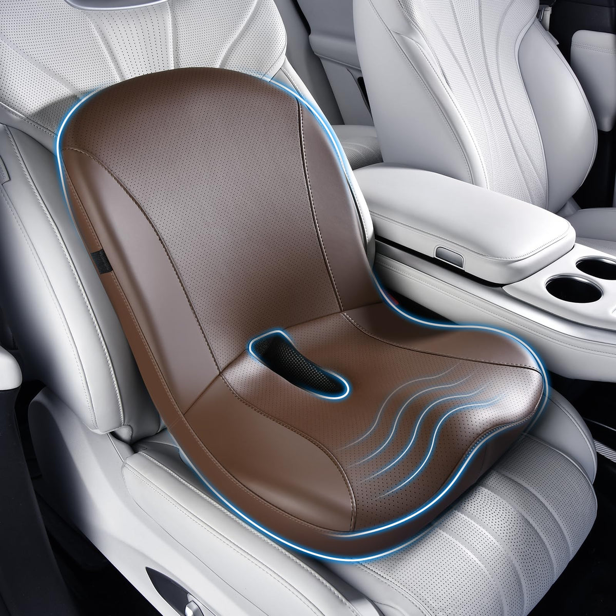 Coverado Lumbar Support Pillow for Car, Ergonomic Memory Foam Back Pillow for Office Chair, New Back Cushion for Pain Relief, PU Leather Car Lumbar Support for Driving Seat - BK