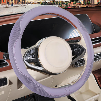 Nappa Leather Ice Silk Fabric Pink Steering Wheel Cover Women