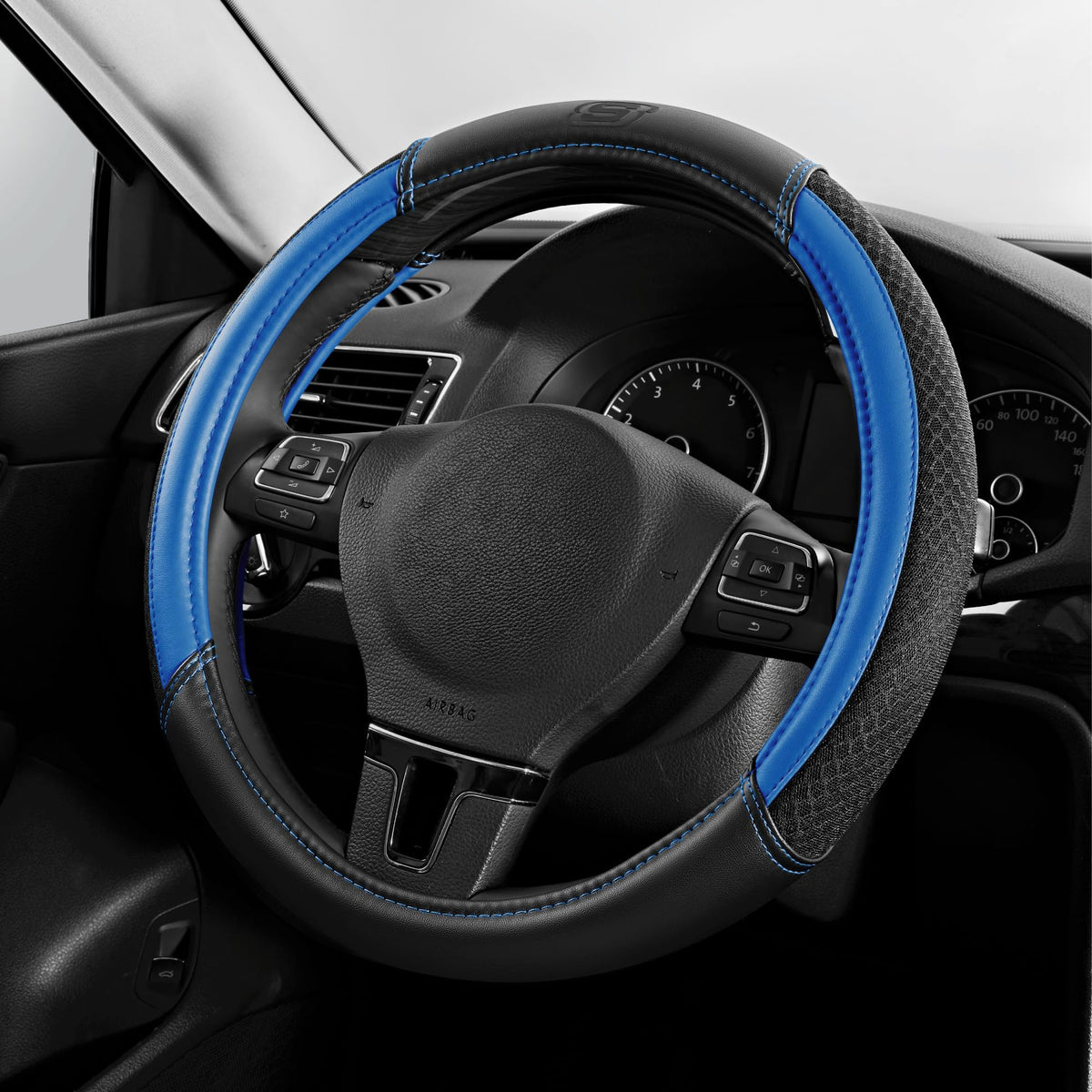 Skechers Air-Cooled Steering Wheel Cover,Leather Car Steering Wheel Cover Universal Fit 14" 1/2-15" Car Wheel Protector for Men Women Fit Suvs,Vans,Sedans,Car,Trucks,Black