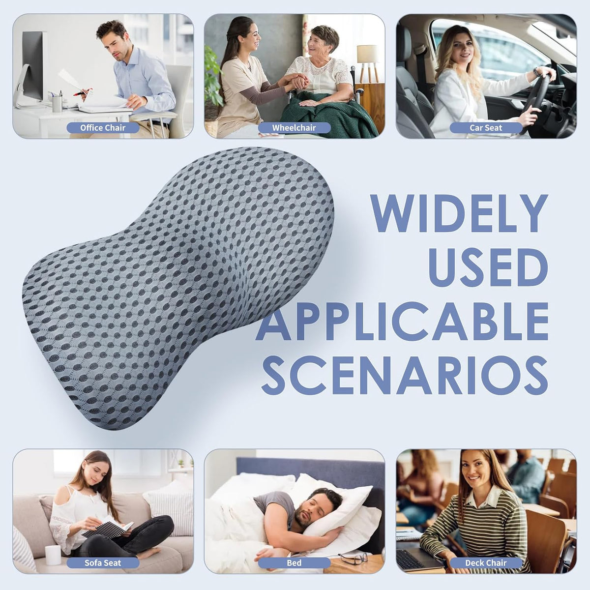 kasney Lumbar Support Pillow for Office Chair, Back Support Pillow, Gray