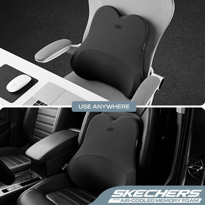 Skechers Air-Cooled & Memory Foam Lumbar Pillow,Lumbar Support Pillow for Office,Chair Lower Back Pain Relief Lumbar Pillow,Ergonomic Design Back Support Pillow for Office Chair,Car,Home,Travel,Black