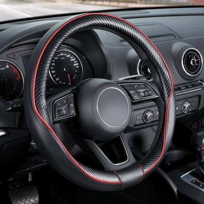 SEG Direct Steering Wheel Cover 14.5"-15" Heavy-Duty, Black Carbon Fiber