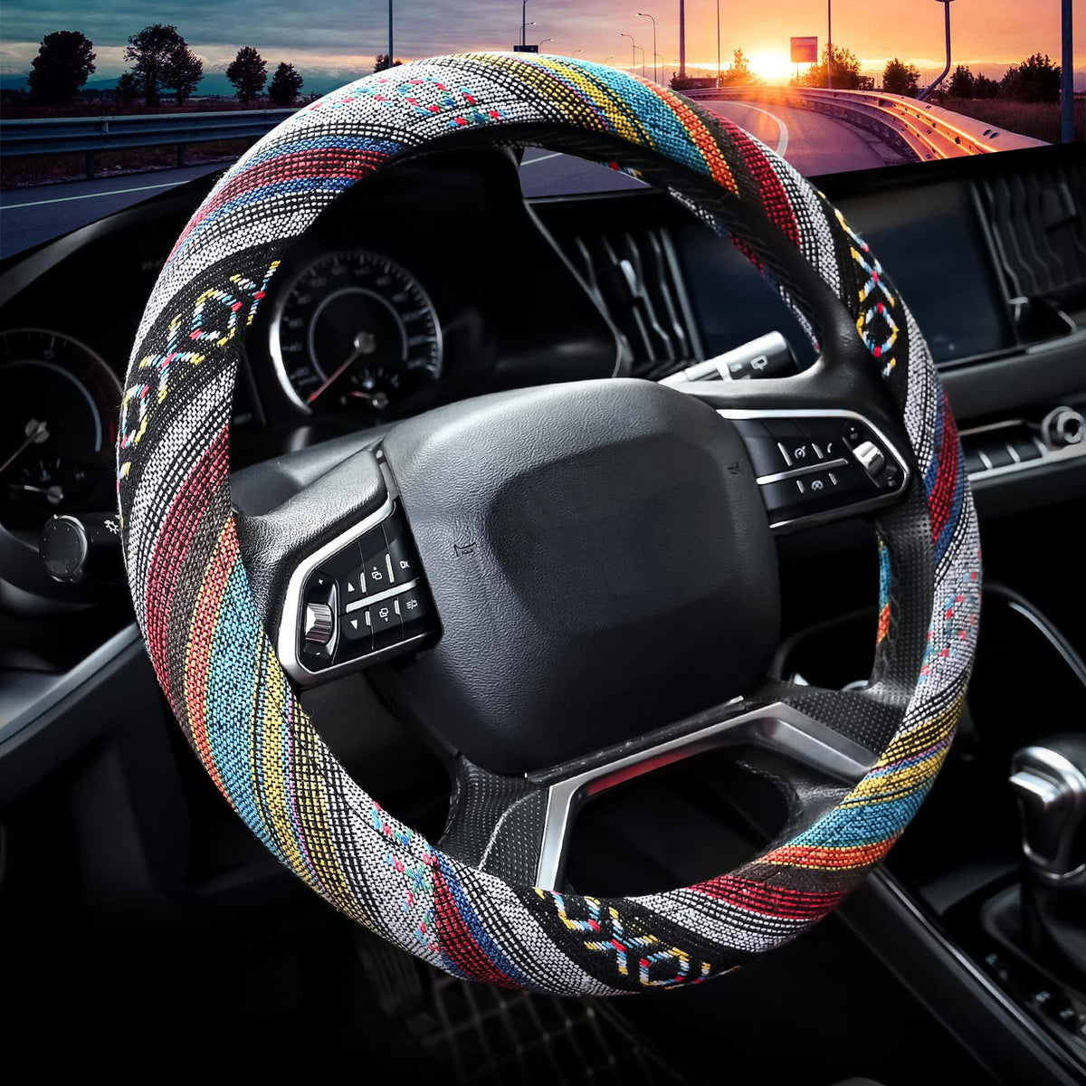 Valleycomfy Boho Steering Wheel Covers for Women Cloth Bohemian Universal