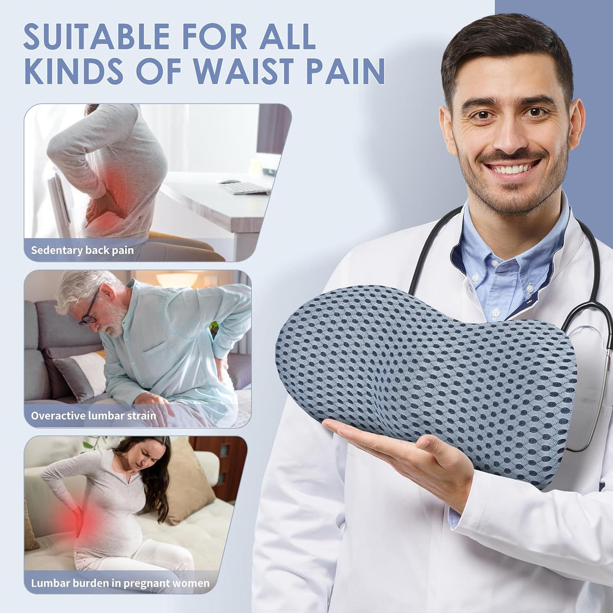 kasney Lumbar Support Pillow for Office Chair, Back Support Pillow, Gray