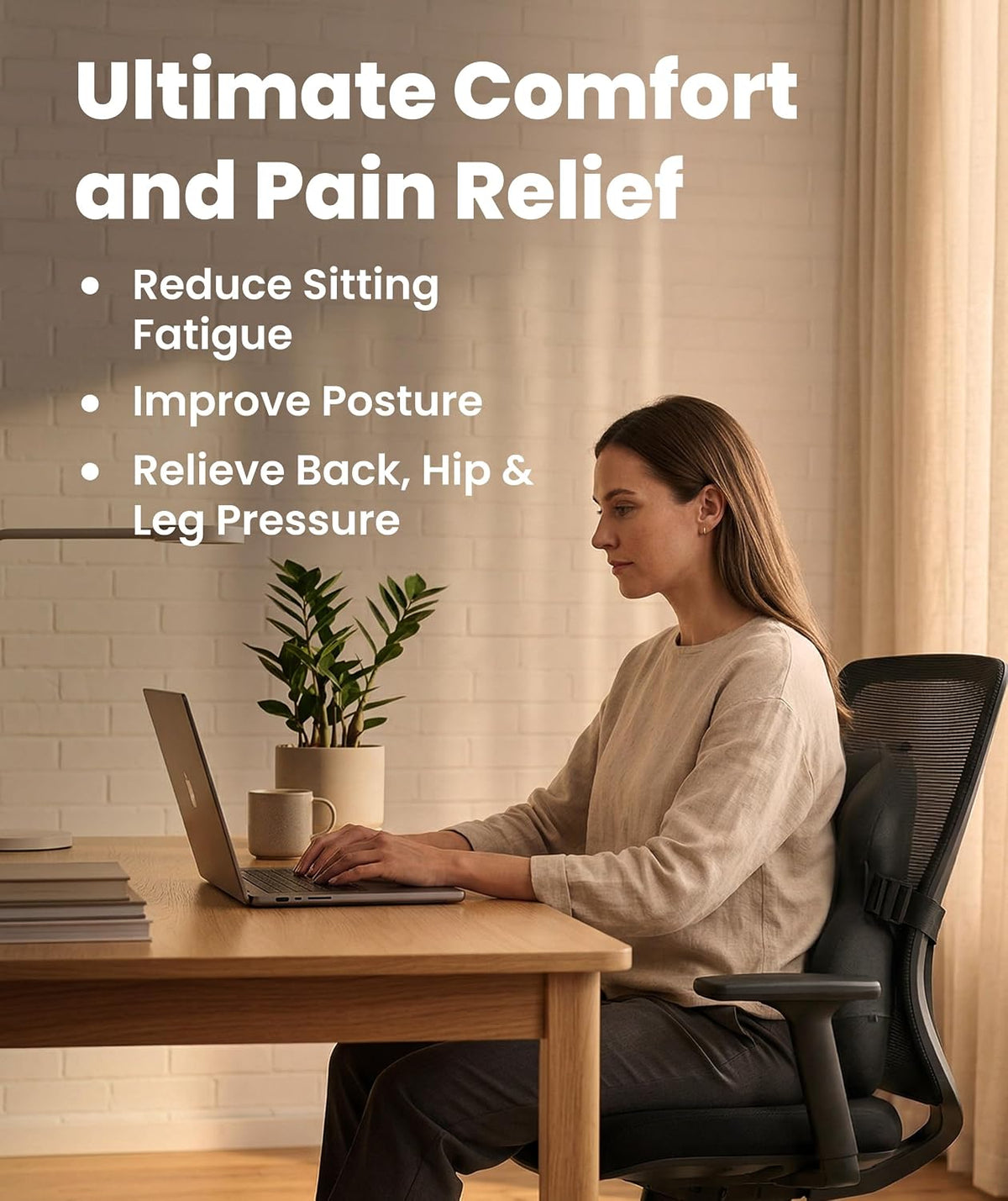 Everlasting Comfort Lumbar Support Pillow for Office Chair - Improves Posture, Promotes Back Pain Relief - Superior Back Support for Gaming and Desk Chairs - Lumbar Pillow for Car, Couch