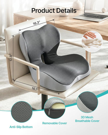 PEGZONE Seat Cushion with Lumbar Support, Memory Foam Cushion for Chair