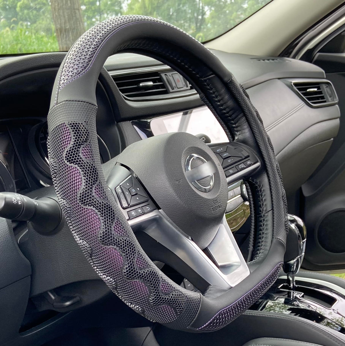 PINCTROT Steering Wheel Cover Great Grip Honeycomb Design 15 Inch All Black