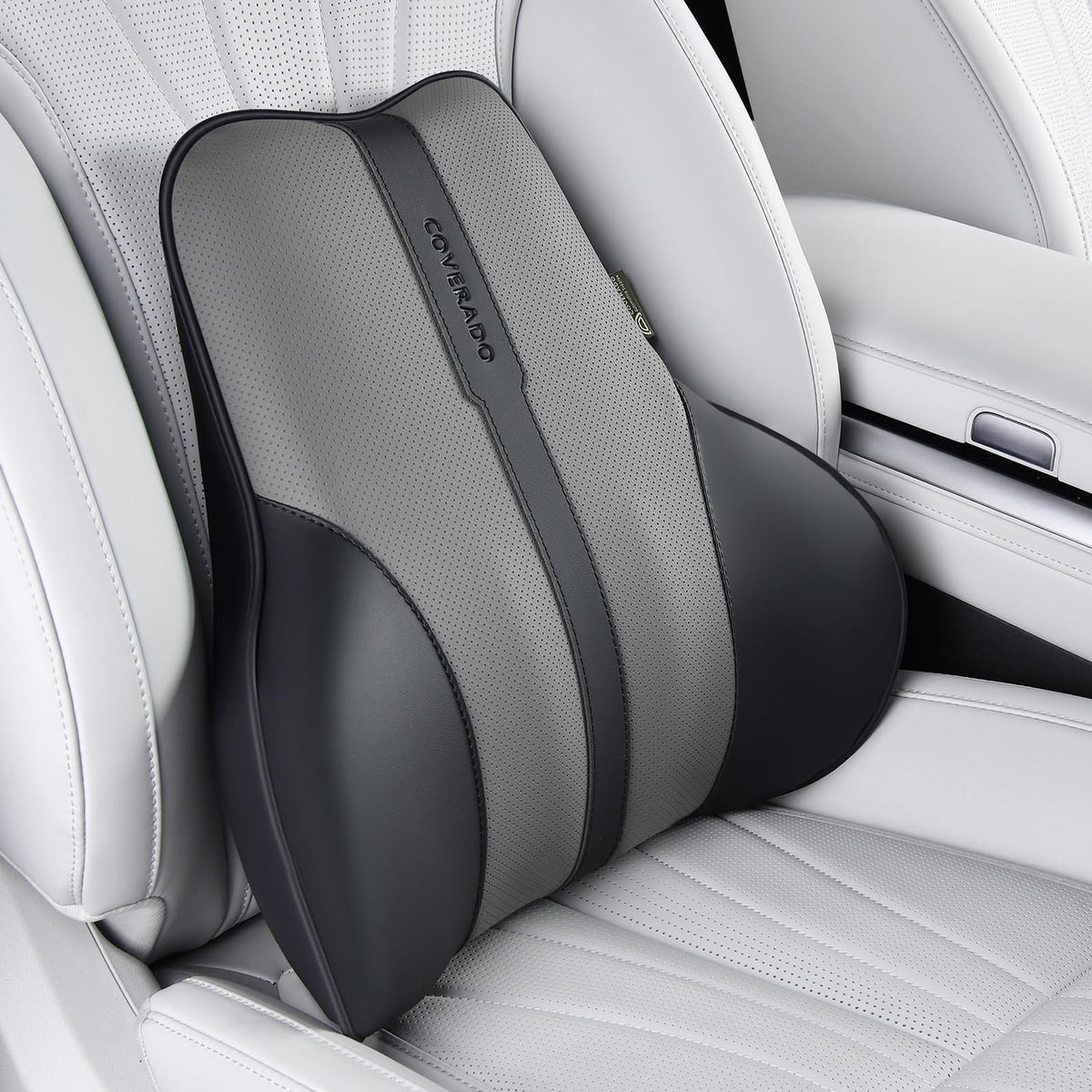 Coverado Lumbar Support Pillow for Car, Ergonomic Memory Foam Back Pillow for Office Chair, New Back Cushion for Pain Relief, PU Leather Car Lumbar Support for Driving Seat - BK