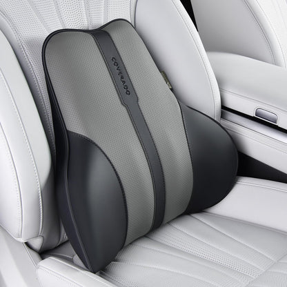 Coverado Lumbar Support Pillow for Car, Ergonomic Memory Foam Back Pillow for Office Chair, New Back Cushion for Pain Relief, PU Leather Car Lumbar Support for Driving Seat - BK