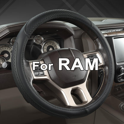 West Llama Customized Auto Car Steering Wheel Cover for Dodge RAM 1500 2500 3500, 15.5-16 inch (Diamond Quilted-Black+Red-Large Size)