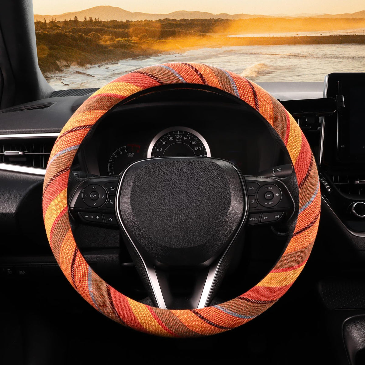 SEG Direct Boho Steering Wheel Cover, Baja Blanket Cloth, Coarse Flax