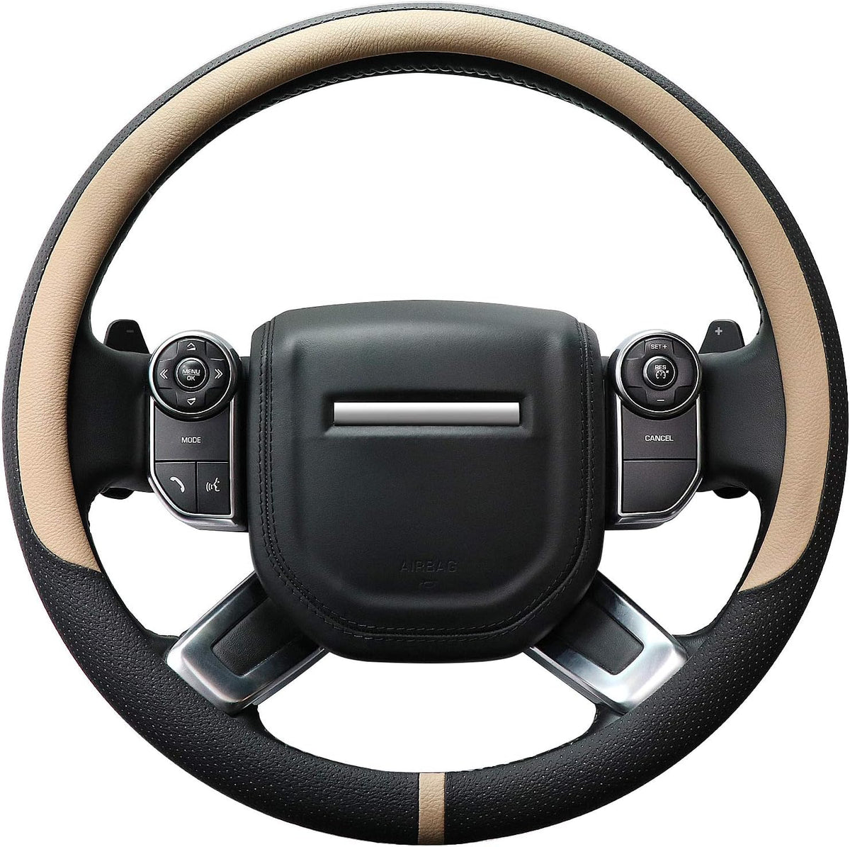 COFIT Breathable Car Steering Wheel Cover 16 inch Auto Universal Leather Wrap Non-Slip Steeringwheel Protector Automotive Interior Accessories, Beige (Suit for 15 1/2-16 inch)