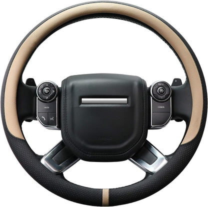 COFIT Breathable Car Steering Wheel Cover 16 inch Auto Universal Leather Wrap Non-Slip Steeringwheel Protector Automotive Interior Accessories, Beige (Suit for 15 1/2-16 inch)