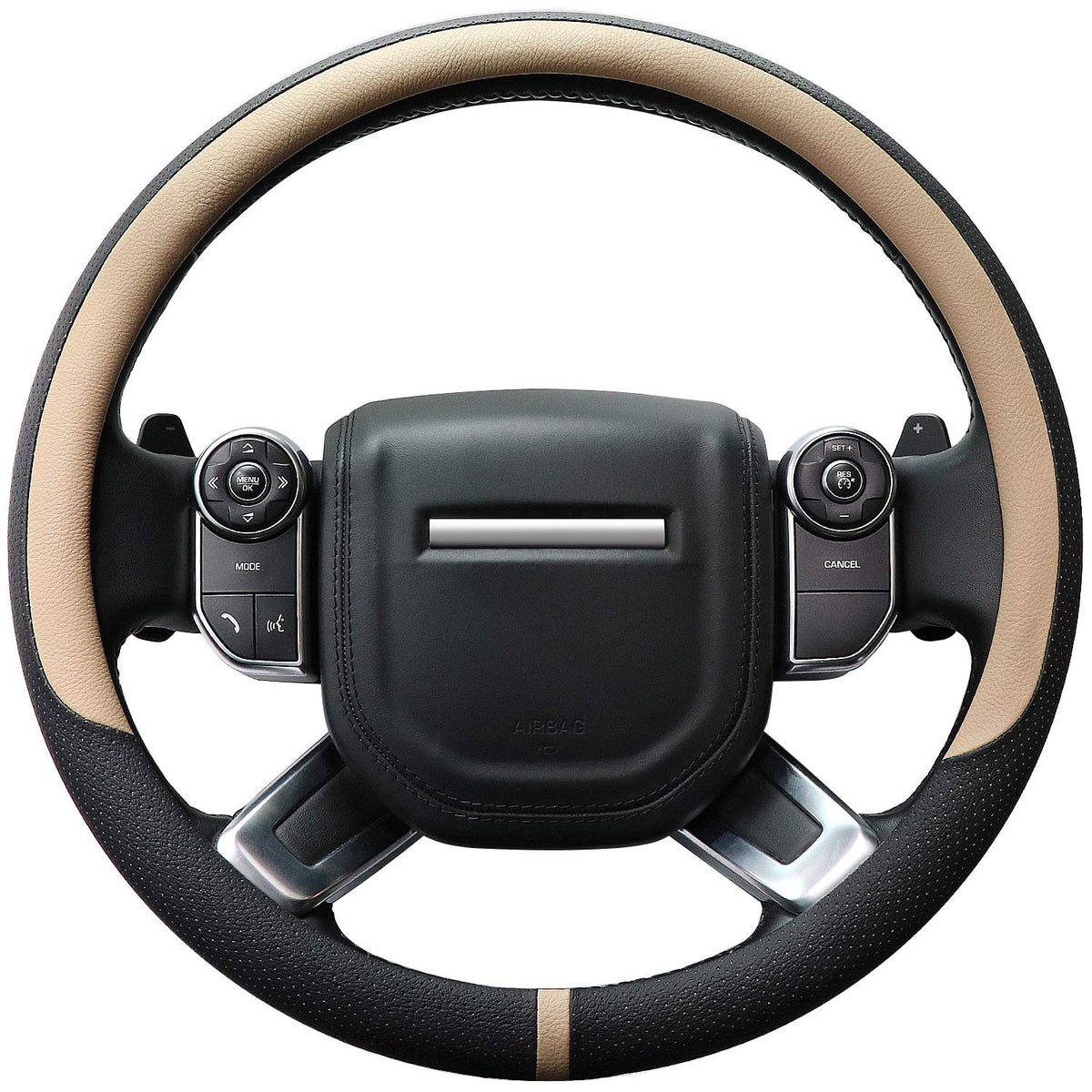 COFIT Breathable Car Steering Wheel Cover 16 inch Auto Universal Leather Wrap Non-Slip Steeringwheel Protector Automotive Interior Accessories, Beige (Suit for 15 1/2-16 inch)
