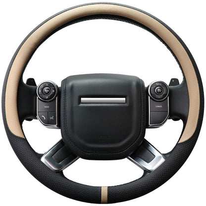 COFIT Breathable Car Steering Wheel Cover 16 inch Auto Universal Leather Wrap Non-Slip Steeringwheel Protector Automotive Interior Accessories, Beige (Suit for 15 1/2-16 inch)
