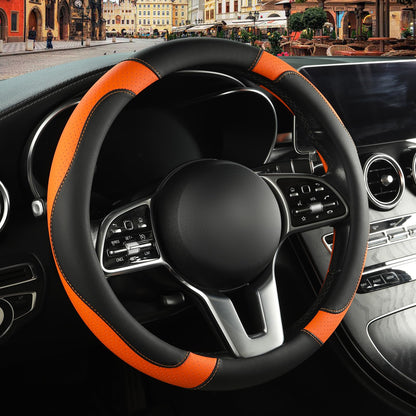 Black Orange Microfiber Leather Steering Wheel Cover 15 inch