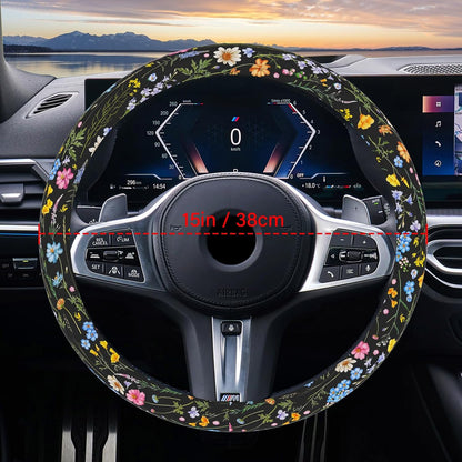Car Steering Wheel Cover for Women Men,Cute Wildflower