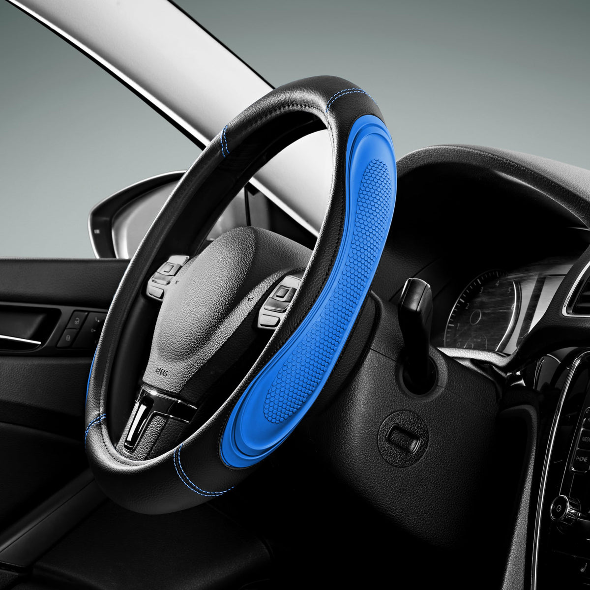 Road Comforts Car Steering Wheel Cover - Microfiber Leather Steering Wheel Wrap Sports 14.5-15 Inch Steering Wheel Cover Non-Slip for Men Women Grey Color