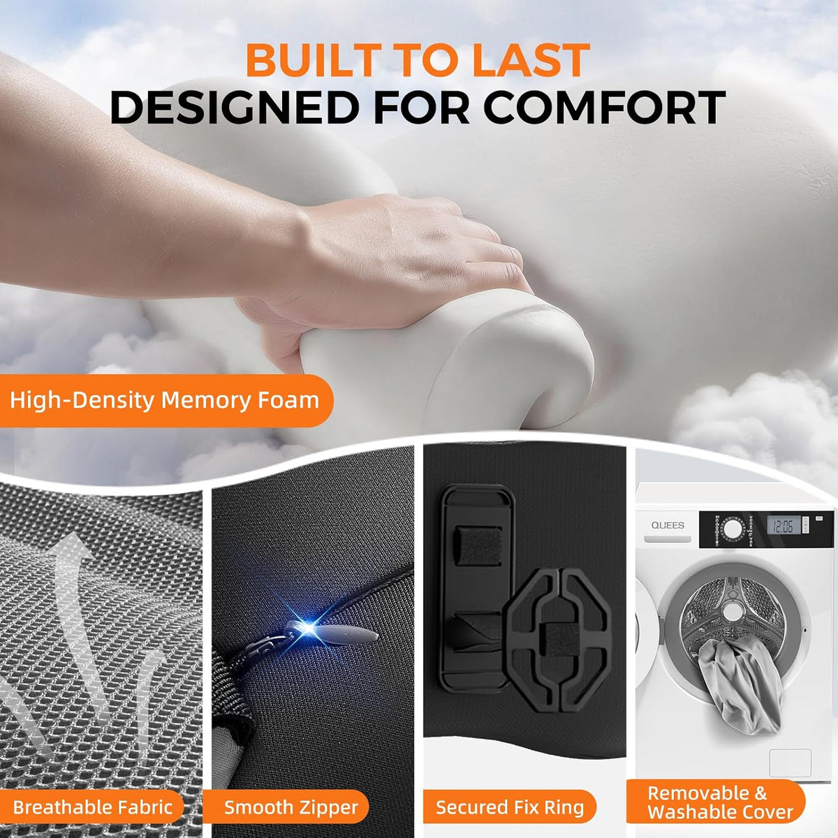 BEBAS Ergonomic Memory Foam Lumbar Support Pillow for Car & Office Chair