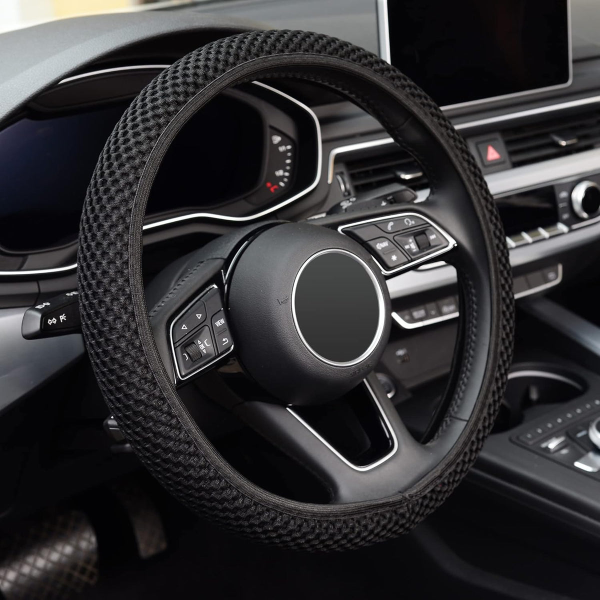KAFEEK Elastic Stretch Steering Wheel Cover, Universal 15 Inch, Black