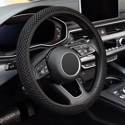KAFEEK Elastic Stretch Steering Wheel Cover, Universal 15 Inch, Black