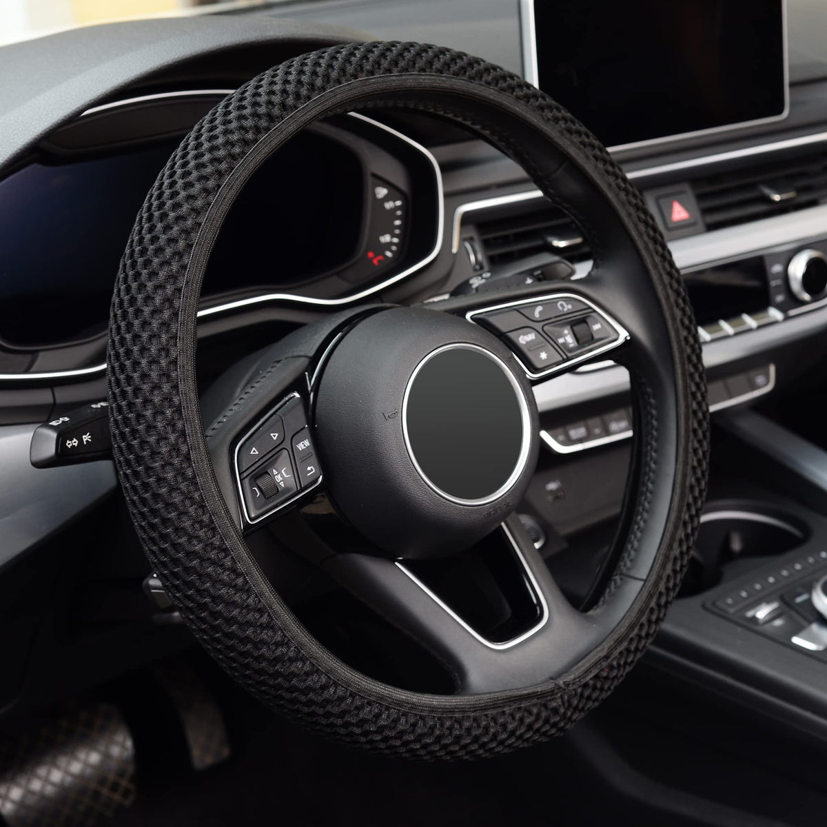 KAFEEK Elastic Stretch Steering Wheel Cover, Universal 15 Inch, Black