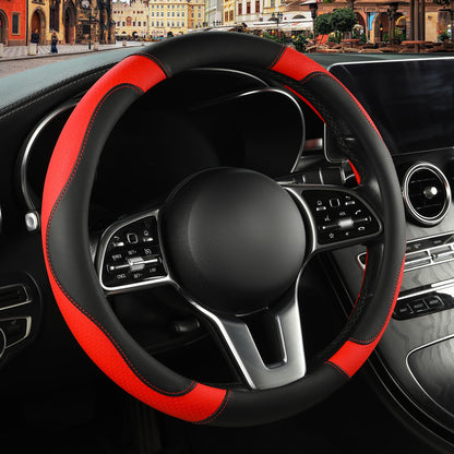 Black Orange Microfiber Leather Steering Wheel Cover 15 inch