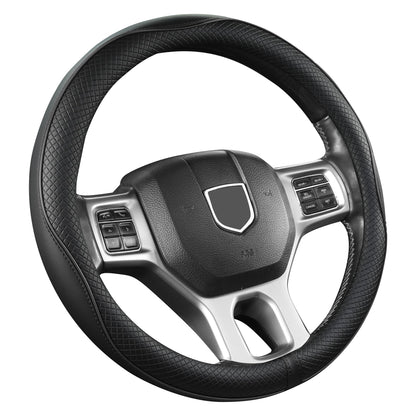 West Llama Customized Auto Car Steering Wheel Cover for Dodge RAM 1500 2500 3500, 15.5-16 inch (Diamond Quilted-Black+Red-Large Size)