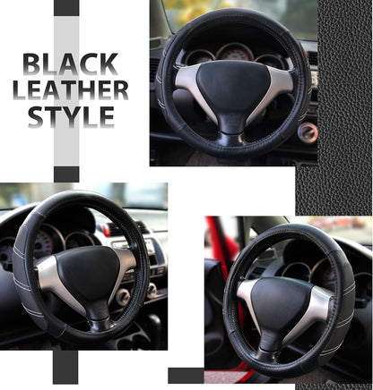 Elantrip Sport Leather Steering Wheel Cover 14 1/2 inch to 15 inch Universal, Padded Soft Grip Breathable for Car Truck SUV Jeep, Anti Slip Odorless Black