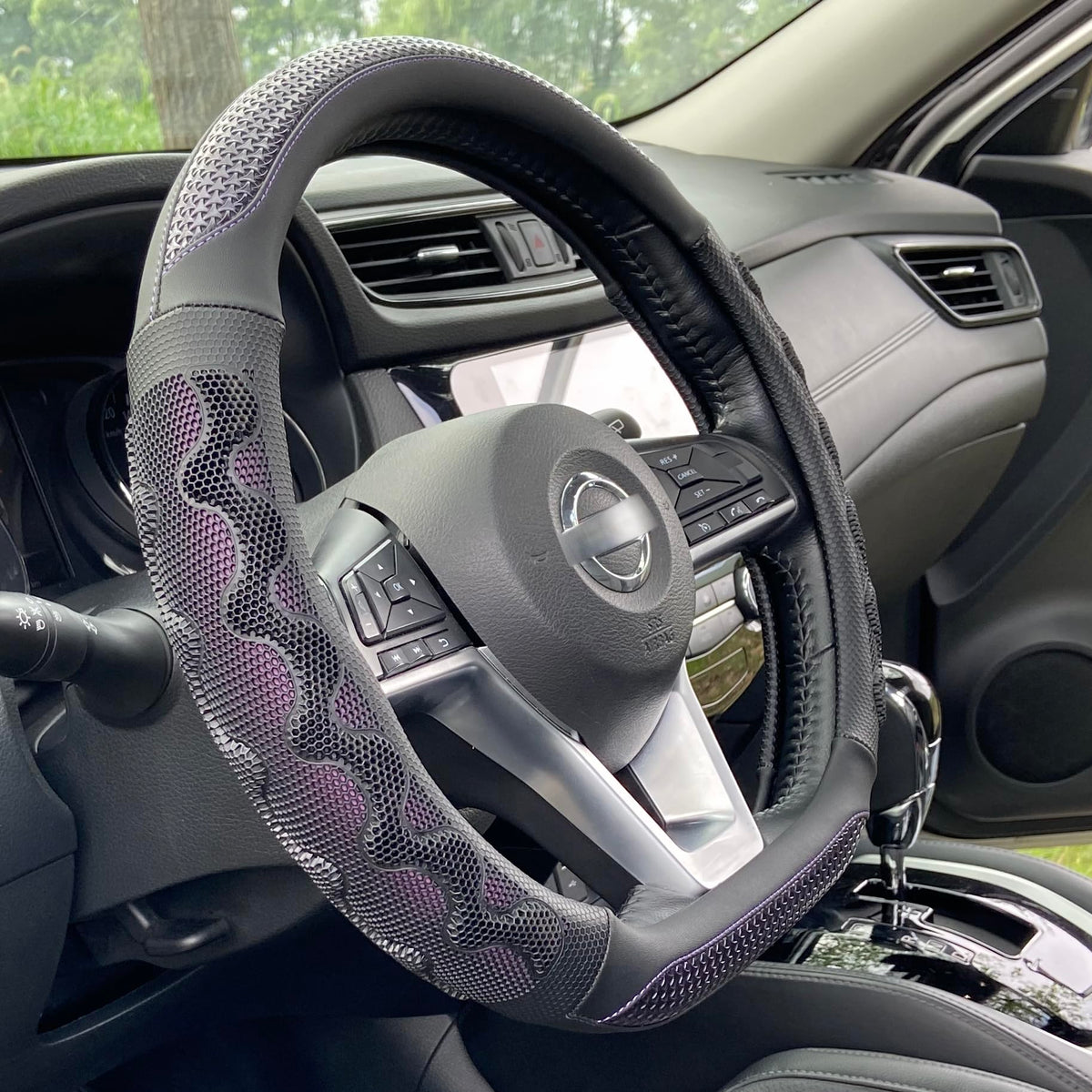 PINCTROT Steering Wheel Cover Great Grip Honeycomb Design 15 Inch All Black