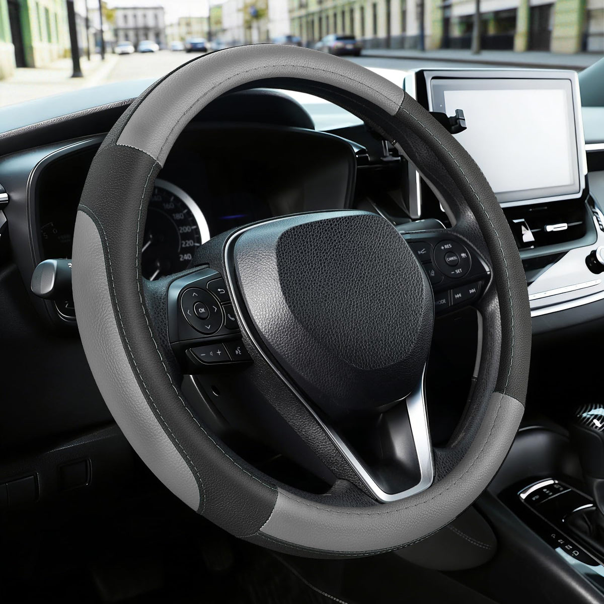 SEG Direct Black Microfiber Leather Auto Car Steering Wheel Cover 15 inch