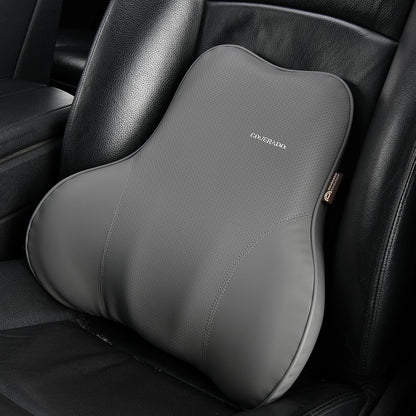 Coverado Lumbar Support Pillow for Car, Ergonomic Memory Foam Back Pillow for Office Chair, New Back Cushion for Pain Relief, PU Leather Car Lumbar Support for Driving Seat - BK