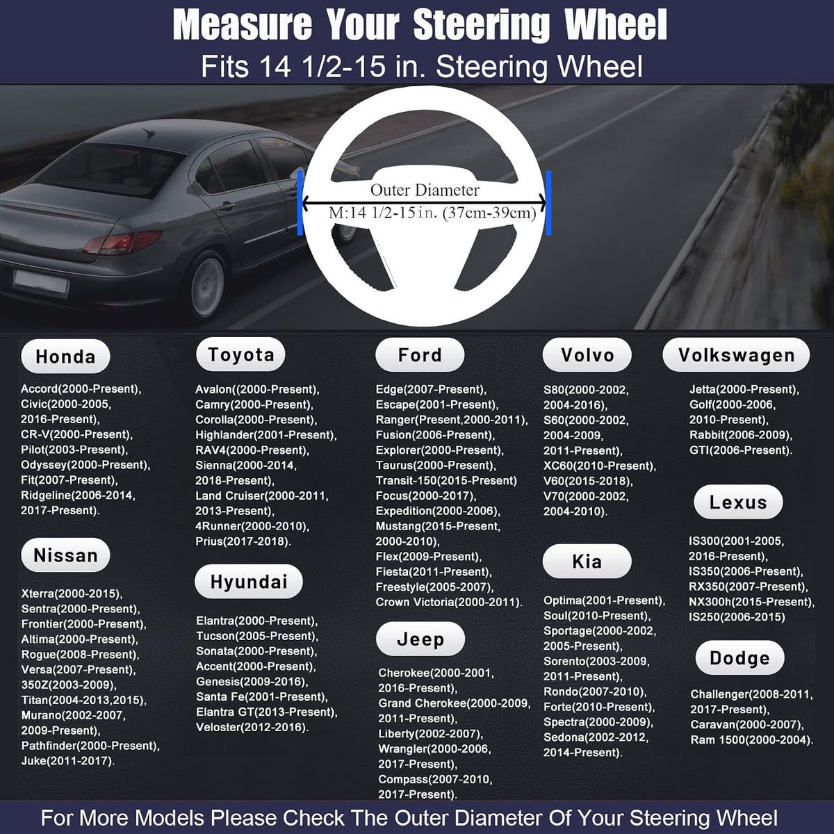 Steering Wheel Cover 14.5"-15", Heavy-Duty, Non-Folding Packaging