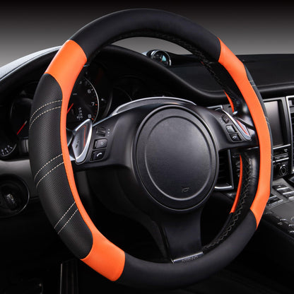 CAR PASS Line Rider Microfiber Leather Sporty Steering Wheel Cover Universal Fits for 95% Truck,SUV,Cars,14.5-15inch Anti-Slip Safety Comfortable Desgin (Black-Blue)