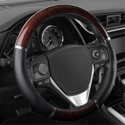 BDK Black Genuine Leather Steering Wheel Cover Large 15.5 to 16 inch